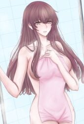 amano_airi blush covered_nipples covered_pussy d4dj komet_(artist) naked shower towel