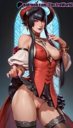 1girls abs ai_generated blush breasts covered_nipples electroworld eliza_(tekken) female female_focus female_only namco nipples no_panties nude nude_female presenting pussy skirt skirt_lift solo solo_focus tekken thighhighs