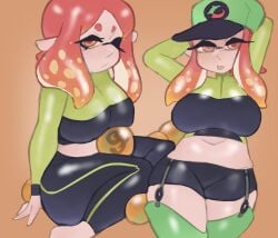 1girls animal_humanoid anthro barefoot big_breasts breasts cap cephalopod cephalopod_humanoid egg golden_egg hat humanoid inkling inkling_girl large_breasts long_sleeves looking_at_viewer mask_(marking) navel nintendo one_eye_closed orange_background orange_hair pointy_ears pseudo_hair salmon_run shorts simple_background sitting solo solo_female solo_focus splatoon splatoon_(series) splatoon_2 splatoon_3 squid tentacle tentacle_hair vespbee