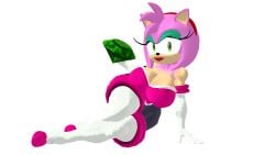 3d amy_rose amy_the_bat anthro anthro_only big_breasts bodysuit chaos_emerald dongdong makeup neckline rouge_the_bat_(cosplay) seductive sonic_(series) spandex_shorts