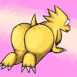 alphys ass big_butt blush buckteeth butt_focus claws dinosaur embarrased_horny embarrassed eyewear female glasses hi_res monster nerd nipples noxdec overweight overweight_female prehistoric_species reptile scalie slightly_chubby slightly_chubby_female solo tail teeth undertale_(series) yellow_body