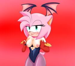 amy_rose anthro anthro_only breasts_out darkstalkers horny_female lilith_aensland_(cosplay) sonic_(series)