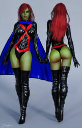 1girls 3d alien_girl ass back_view big_breasts black_gloves black_heels black_high_heels black_leotard black_thighhighs blue_cape boots breasts busty cape curvaceous curvy dat_ass dc dc_comics erect_nipples erect_nipples_under_clothes eyeshadow female female_only from_behind front_view gloves green_lips green_lipstick green_skin heels high_heel_boots high_heels large_breasts leather_boots leotard lipstick long_hair makeup martian mascara miss_martian nipple_bulge nipples pinup red_eyes red_hair signature solo superheroine teen_titans thick_ass thigh_boots thigh_high_boots thighhigh_boots thighhighs thighs tiangtam voluptuous young_justice young_justice_(cartoon)