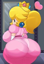 ass ass_bigger_than_head ass_focus back_view big_ass blonde_hair dumptruck_ass dumptruck_butt fromariels heart huge_ass huge_breasts mario_(series) nintendo panties_visible_through_clothing pantylines paper_mario paper_peach pawg ponytail princess_peach thick_ass thick_thighs tight_clothing