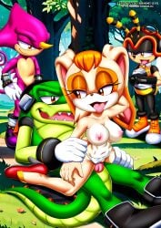 1girls 3boys 4kids_entertainment bbmbbf bee chameleon charmy_bee crocodile espio_the_chameleon female filming male male/female mobius_unleashed palcomix panties rabbit sega sex sonic_(series) sonic_the_hedgehog_(series) sonic_x tms_entertainment underwear vanilla_the_rabbit vector_the_crocodile