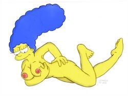 a2b blue_hair breasts color cordless curly_hair exposed_breasts eyes female female_only hair human long_hair marge_simpson nudity open_eyes skin solo the_simpsons yellow_skin