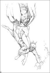 anthro arms_behind_back asphyxiation barbara_gordon batgirl batman_(series) bondage creature_from_the_black_lagoon dc drowning female female_on_anthro fishman gill-man human human_on_anthro interspecies male monochrome nipples panties peril underwater