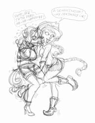 applejack_(mlp) carnifex dialogue friendship_is_magic monochrome muffled_words my_little_pony rarity_(mlp) simple_background sketch smooth_skin white_background