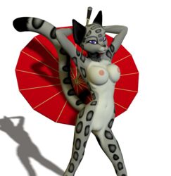 1girls 3d anthro arms_behind_head breasts dreamworks feline female female_only furry kung_fu_panda legends_of_awesomeness looking_at_viewer purple_eyes pussy solo song_(kung_fu_panda) umbrella unrealfox