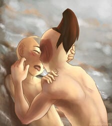 2boys aang age_difference air_nomad airbender_tattoo avatar_legends avatar_the_last_airbender blush burn_scar color digital_media_(artwork) fire_nation gay go-devil-dante kissing male male_only nickelodeon ponytail scar tattoo the_avatar tied_hair unspoken_thing yaoi zuko