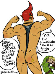 2boys biceps bodybuilder flexing groose humor link male multiple_males muscles skyward_sword the_legend_of_zelda yaoi