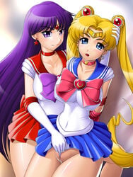 bishoujo_senshi_sailor_moon censored clothing female female_only highres human large_breasts multiple_females onoe panties rei_hino sailor_mars sailor_moon skirt usagi_tsukino yuri