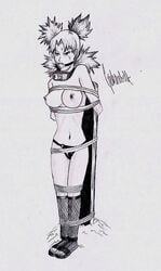 arms_behind_back bondage female female_only femsub gag gagged geknebelt human monochrome naruto nipples solo tagme temari