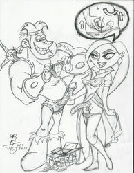 2010 big_penis dave_(dave_the_barbarian) dave_the_barbarian disney disney_channel futa_with_male futanari intersex lula_(dave_the_barbarian) monochrome panties penis princess_irmaplotz rlg rough_sketch testicles