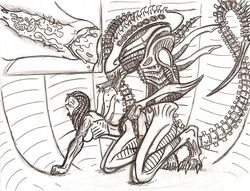 1boy 1girls alien alien_(franchise) female femsub hivetyrant47 internal_cumshot internal_view interspecies male male_xenomorph maledom monochrome rape sex sketch straight tagme xenomorph