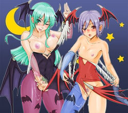 clothing darkstalkers flat_chest futanari jeibee lilith_aensland medium_breasts morrigan_aensland pubic_hair tagme