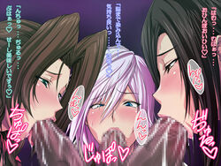 3girls aerith_gainsborough black_hair brown_hair censored eclair_farron face_focus fellatio female final_fantasy final_fantasy_vii final_fantasy_xiii girls-potion high_resolution human male oral penis purple_hair straight straight_hair tifa_lockhart translation_request