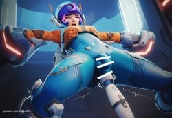 3d ai_generated bodysuit bondage bound futaais23 futanari juno_(overwatch) machine machine_bondage overwatch penis_under_clothes sex_toy spread spread_arms spread_legs spreading vibrator