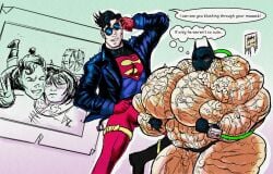 1boy 1girls aaat-da abs almost_naked almost_nude batgirl batgirl_(cassandra_cain) batman_(series) biceps big_biceps big_muscles big_pecs big_trapezius blushing cassandra_cain conner_kent couple dc_comics flexing flexing_arms flexing_both_biceps flexing_muscles gloves huge_pectorals hyper hyper_muscles kon-el light-skinned_female light_skin mask muscle_growth muscles muscular muscular_arms muscular_chest muscular_female muscular_legs muscular_thighs nipples pecs size_difference small_nipples smiley_face speech_bubble superboy superman superman_(series) tagme text thick_thighs thong trapezius veins veiny_muscles what