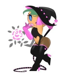 blue_eyes boobs_and_butt_pose breasts dyla flower green_hair heart heart_symbol heels high_heels lipstick magic magical_girl merg_(youtube) original_character pink_lips pink_lipstick pink_sleeves rose rose_(flower) rose_petals sexy sexy_body sexy_clothing sexy_female sexy_pose sleeves stockings thighs wand whip white_background witch witch_costume witch_hat witch_outfit youtube youtube_avatar youtuber youtuber_character youtuber_sona
