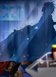blowjob curtains honkai:_star_rail hospital_room implied_sex infirmary kneeling mydei_(honkai:_star_rail) phainon_(honkai:_star_rail) shadow silhouette silhouette_sex