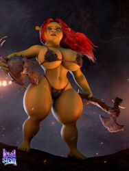 1girl 1girls 3d 3d_render abs ai_assisted axe barbarian barefoot barely_contained_breasts big_ass big_boobs big_breasts bikini busty curvaceous curvy curvy_figure dreamworks dreamworks_animation fantasy female front_view green_skin helmet holding_object holding_weapon hourglass_figure huge_breasts large_breasts lewdstein long_hair muscular_thighs narrow_waist ogre ogress_fiona paramount_pictures princess_fiona princess_fiona_(ogre) red_hair shrek_(series) shrek_forever_after slim_waist solo standing thick_legs thick_thighs thong_bikini thunder_thighs toned underboob voluptuous warrior weapon