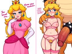 1boy1girl 1girls 2d ai_assisted ai_generated before_sex big_ass big_breasts blonde_hair blue_eyes bowser choker cock_ring comic crown cuckold cuckolding dress earrings embarrassed female female_focus flirting flirting_look flirting_with_viewer garter_belt garter_straps imminent_sex intersex interspecies jewelry large_penis light-skinned_female light_skin lingerie long_hair mario_(series) monster monster_cock precum princess princess_peach pubic_hair reward royal royalty seductive seductive_eyes seductive_look seductive_pose seductive_smile see-through see-through_clothes see-through_clothing shy simple_background size_difference stockings super_mario_bros. text thick thick_thighs translucent ultimate_waifu_project