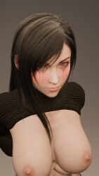 breasts final_fantasy final_fantasy_vii hand_behind_back looking_at_viewer looking_horny nude_female ruined_makeup semenosaurus smirk smirking_at_viewer tifa_lockhart