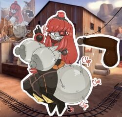 ass ass_bigger_than_head breasts breasts_bigger_than_head copysky777 dark-skinned_male disembodied_penis female female_focus lafreakysky looking_at_viewer mimi_sentry redraw reference_image sharp_teeth tagme team_fortress_2 topless
