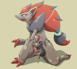 age_difference cum cum_in_mouth fellatio nintendo no_humans oral pokemon pokemon_(species) pokemon_bw size_difference straight_hair yaoi zoroark zorua