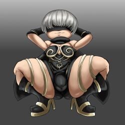 1boy android armpits arms_up ass big_ass blindfold bubble_butt bulge charge_sol chibi clothing cosplay fat_ass femboy gravity_rush hands_behind_head huge_ass kat_(gravity_rush)_(cosplay) large_ass male male_only nier:_automata png robot solo thick_ass thick_thighs thunder_thighs white_hair wide_hips yorha_9s