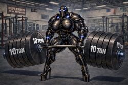 abs ai_generated armor armored_female big_breasts boots deadlift gym hellgate_london helmet high_heels muscular_female templar_(hellgate_london) weights