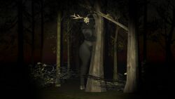 breasts busty_female dark_skin furry_female trees