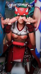 1girls 2futas 3d 3d_(artwork) asian_female asian_futa balls blizzard_entertainment breasts brown_eyes clothed_futa d.va detailed_background double_handjob erect_penis erection facial_markings female fingerless_gloves fox_hat futa_on_female futanari green_hair hamsterisgood hand_on_partner's_head hands_on_penis holding_penis juno_(overwatch) kiriko_(overwatch) medium_breasts mostly mostly_clothed_female nipples overwatch overwatch_2 penis penis_size_difference ponytail unseen_futa_face
