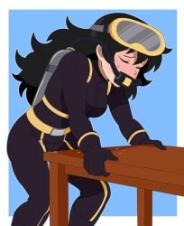 1girls 5_fingers black_hair bodysuit breasts camel_toe cameltoe closed_eyes clothed_masturbation female female_only gloves grabbing_table hi_res human human_only jeanart juna_guerrero juna_guerrero_monrreal long_hair looking_pleasured masturbation masturbation_through_clothing oxygen_mask oxygen_tank png pussy_juice rubber rubber_clothing rubber_gloves rubber_suit scuba_diver scuba_gear solo source_request standing sweat sweatdrop sweating table_humping wetsuit
