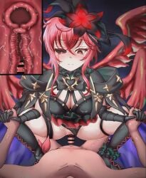 1girls bar_censor black_panties censor_bar censored censored_penis cock completely_nude completely_nude_male cowgirl_position cum cum_in_pussy cum_in_womb cum_inside dick ejaculation eyebrows_visible_through_hair female female_on_top genitals gint=ktouka hair_between_eyes hand_holding holding_hands longer_than_one_minute longer_than_two_minutes lucifer_(maimai) maimai_(game) male_on_bottom male_pov multiple_orgasms navel nude nude_male orgasm panties panties_aside penis pov red_eyelashes red_hair red_hair_female sega semen sex sound thick_thighs thighs video woman_on_top womb womb_penetration