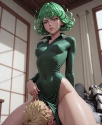 1boy 1girl1boy 3d 3d_(artwork) 3d_animation ai_generated animated animated_image dress dress_lift face_fucking facesitting female_on_top genos green_eyes green_hair messy_hair one-punch_man small_breasts sound sound_effects tagme tatsumaki thighs tsundere video