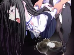 ahe_gao artist_request bent_over black_background blonde_hair censored game_cg glasses humiliation masochism megane mosaic_censoring peeing peeing_self standing_pee tongue_out