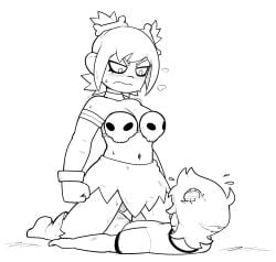 1boy 1girls angry_expression anonymous_artist artist_request big_ass big_breasts blush blush_lines blushing bone_hair_ornament bones boots bracelet bracelets cavewoman choker chubby chubby_female clothing cowgirl_position digital_art dominant_female dominant_female_submissive_male leather leather_boots leather_clothing lesbian_dominating_male lesbian_gets_dicked lesbian_with_male loincloth requested roxanne_richter scott_pilgrim scott_pilgrim_takes_off scott_w_pilgrim skull_bikini skull_symbol submissive_male sweatdrop twintails