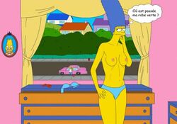 abraham_simpson breasts car clothes color female homer_simpson human male marge_simpson nipples standing tagme the_simpsons topless