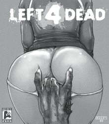 anus ass cover cumming deep_skin fake_cover female fingering from_behind game_cover highres jacket left_4_dead monochrome no_pants panties panty_pull pussy pussy_juice soulstealer666 stimulation underwear vaginal_insertion vaginal_penetration valve valve_(company) zoey_(left_4_dead) zombie