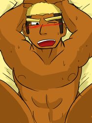 artist_request blush color human lying male male_only marshal_(pokemon) nude on_front pokemon sketch solo tagme