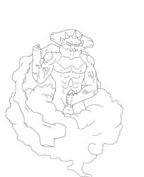 buff cum landorus line_art looking_at_viewer male male_only masturbation monochrome penis pokemon solo testicles