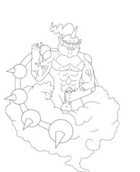 buff cum line_art looking_at_viewer male male_only masturbation monochrome penis pokemon solo testicles thundurus