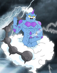 blush buff colored cum lightning looking_at_viewer male male_only masturbation penis pokemon solo testicles thundurus