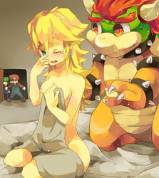 bowser breasts clothes color cute facial_hair female hair human interspecies koopa luigi male mario mario_(series) moustache multiple_males nekoga456 nintendo nipples nude princess_peach unexpectedly_good