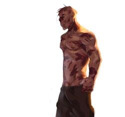 artist_request charon fallout fallout_3 ghoul_(fallout) male male_focus male_only partially_visible_penis penis_outline shirtless sketch solo tagme white_background