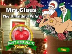 1girls 2boys big_breasts breasts christmas christmas_elf english english_text female gilf glasses male mature_female mrs._claus mrs._claus_the_unfaithful_wife nude nude_female santa_claus white_hair