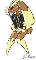 blush bulge cigarette clothes color fur lopunny male male_lopunny male_only male_pokemon pokemon pokemon_(species) ratbutts solo standing tagme