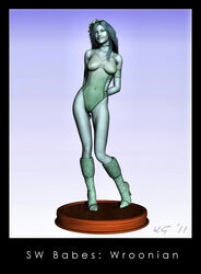 3d alien boots female_only hands_behind_back hips kaernen solo_female star_wars teal_hair teal_skin text translucent_clothing wroonian